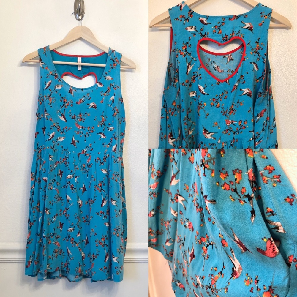 COPY - XHILARATION Blue Bird-Print Dress w/Pockets L & XL